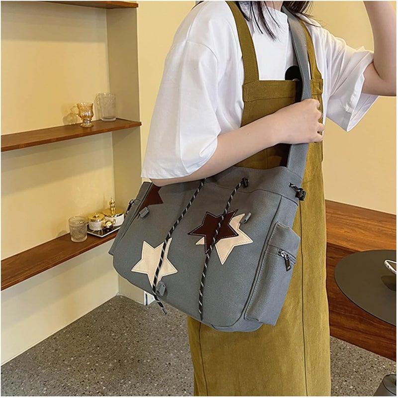 KANGDAWEI Y2K Star Canvas Messenger Bag, Cute Tote Bags Aesthetic, Small Shoulder Travel Crossbody Bags For Women - Image 4